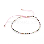 Braided Bead Bracelets, with Natural Multicolor Tourmaline Beads and Golden Plated Brass Beads and Braided Nylon Thread, 55~86mm(BJEW-JB04917-05)