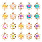 20Pcs Polymer Clay Flower & CCB Frame Links Connector Charms, with Brass Double Loops, Mixed Color, Golden, 19~21x15.5x3.5~5mm, Hole: 0.7~1.8mm(CLAY-TADJ0001-08G)