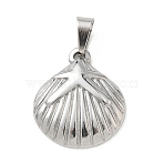 304 Stainless Steel Pendants, with 201  Stainless Steel Ice Pick Pinch Bails, Shell Shape Charms, Stainless Steel Color, 19x16x3mm, Hole: 6x3mm.(STAS-B141-06P)