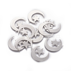 Tarnish Resistant 201 Stainless Steel Pendants, Moon and Star, Stainless Steel Color, 30x24x0.6mm, Hole: 1.4mm(X-STAS-L234-119P)