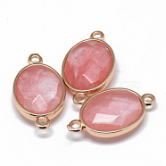 Cherry Quartz Glass Links connectors, with Golden Tone Brass Findings, Faceted, Oval, 25x14x6~7mm, Hole: 2mm(X-G-T073-05L)