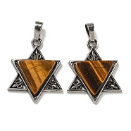 Natural Tiger Eye Pendants, Star of David Charms, with Antique Silver Tone Alloy Findings, Cadmium Free & Lead Free, 29x23.5x5mm, Hole: 7x5mm(G-G147-08AS-09)