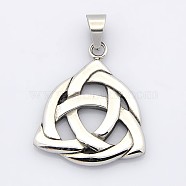 Retro 304 Stainless Steel Pendants, Trinity Knot, Antique Silver, 37x30x4mm, Hole: 7.5x10mm(STAS-F006-028B)