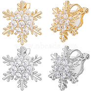 2 Pairs 2 Colors Brass Micro Pave 3A Clear Cubic Zirconia Clip-on Earrings, Snowflake, Mixed Color, 16.5x14.5x4mm, 1 pair/color(EJEW-BBC0001-59)