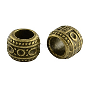 Rondelle Tibetan Style Alloy Beads, Cadmium Free & Nickel Free & Lead Free, Antique Bronze, 7.5x9mm, Hole: 6mm(TIBEB-2562-AB-FF)