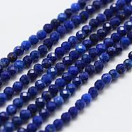 Natural Lapis Lazuli Bead Strands, Round, Faceted, Grade AA, 2~2.5mm, Hole: 0.5mm, about 156pcs/strand, 15.3 inch(39cm)(G-G663-48-2mm)