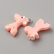 6Pcs Opaque Resin Pendants, Giraffe Charms, with Platinum Tone Iron Loops, Pink, 25x16.5x6mm, Hole: 2mm(RESI-TAC0002-76B)