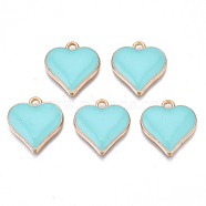 Alloy Enamel Pendants, Cadmium Free & Nickel Free & Lead Free, Light Gold, Heart, Turquoise, 17x16x3mm, Hole: 1.6mm(ENAM-N054-73B)