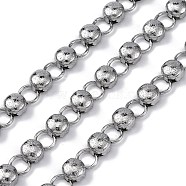 304 Stainless Steel Flat Round Link Chains, Unwelded, with Spool, Stainless Steel Color, Flat Round: 8x5.5mm, ring: 8x1mm(CHS-B006-01P)