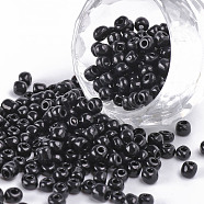 6/0 Glass Seed Beads, Opaque Colours Seed, Small Craft Beads for DIY Jewelry Making, Round, Round Hole, Black, 6/0, 4mm, Hole: 1.5mm about 500pcs/50g, 50g/bag, 18bags/2pounds(SEED-US0003-4mm-49)