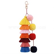 Alloy Keychain, with Nylon Tassel, Hairball and Swivel Clasps, Colorful, 240mm(X-PALLOY-F188-01KCG)