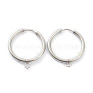 201 Stainless Steel Huggie Hoop Earring Findings, with Horizontal Loop and 316 Surgical Stainless Steel Pin, Stainless Steel Color, 29x26x2.5mm, Hole: 2.5mm, Pin: 1mm(STAS-P283-01L-P)