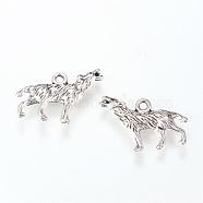 Tibetan Style Alloy Howling Wolf Pendants, Wolf, Cadmium Free & Lead Free, Antique Silver, 18x26x3.5mm, Hole: 2mm, about 430pcs/1000g(TIBE-S302-07AS-LF)