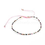 Braided Bead Bracelets, with Natural Tourmaline Beads and Golden Plated Brass Beads and Braided Nylon Thread, 55~86mm(BJEW-JB04917-05)