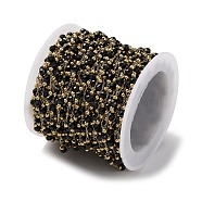 Ion Plating(IP) Real 18K Gold Plated 316 Stainless Steel Paperclip Chains, with Faceted Round Natural Black Quartz Beaded, with Spool, Soldered, 3mm(AJEW-Z026-03A)