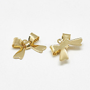 Brass Pendants, Bowknot, Real 18K Gold Plated, 10.5x16x4mm, Hole: 1mm(KK-S347-132)
