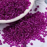 MIYUKI Round Rocailles Beads, Japanese Seed Beads, 8/0, (RR1340) Dyed Silverlined Fuchsia, 8/0, 3mm, Hole: 1mm, about 2111~2277pcs/50g(SEED-X0055-RR1340)