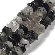 Natural Black Rutilated Quartz Beads Strands, Nuggets, Faceted, 6~8x10.5~14x8~9.5mm, Hole: 1.2mm, about 57~61pcs/strand, 15.16''~15.39''(38.5~39.1cm)(G-D091-A22)