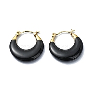 Ion Plating(IP) Golden 304 Stainless Steel Donut Hoop Earrings, with Enamel, Black, 23x4mm(EJEW-G375-03G-02)
