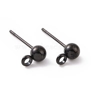 304 Stainless Steel Ball Post Stud Earring Findings, with Loop and 316 Surgical Stainless Steel Pin, Electrophoresis Black, 17x9x6mm, Hole: 1.6mm, Pin: 0.8mm(STAS-Z035-01EB-B)