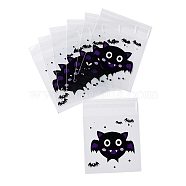 Halloween Theme Plastic Bakeware Bag, with Self-adhesive, for Chocolate, Candy, Cookies, Square, Bat, 130x100x0.05mm, Inner Diameter: 100x100mm, 100pcs/bag(ABAG-F007-03C)