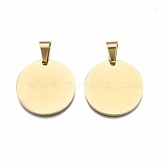 304 Stainless Steel Pendants, Manual Polishing, Stamping Blank Tag, Flat Round, Golden, 25x1.5mm, Hole: 10x5mm(STAS-I140A-17G)