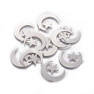 201 Stainless Steel Pendants, Moon and Star, Stainless Steel Color, 30x24x0.6mm, Hole: 1.4mm(X-STAS-L234-119P)