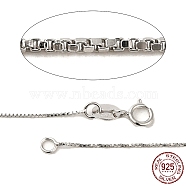 Rhodium Plated 925 Sterling Silver Necklaces, Box Chains, with Spring Ring Clasps, Platinum, 16 inch, 0.65mm(STER-M034-38A)