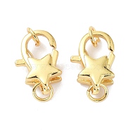 Eco-Friendly Brass Lobster Claw Clasps, with Jump Ring, Star, Real 18K Gold Plated, 15.7x10.7x6mm(KK-C221-06G)