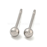 304 Stainless Steel with 201 Stainless Steel Smooth Round Ball Stud Earring Findings, Stainless Steel Color, 13x3x3mm(STAS-O004-08A-P)