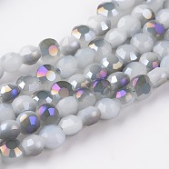 Electroplate Glass Bead Strands, Imitation Jade, Half Rainbow Plated, Flat Round, Faceted, Indigo, 5~6x4mm, Hole: 1mm, about 72pcs/strand, 15 inch(EGLA-J137-6mm-B-HR04)
