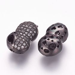 Brass Micro Pave Cubic Zirconia Beads, Peanut, Gunmetal, 17.5x10.5x7.5mm, Hole: 1.5mm(ZIRC-F054-25B)