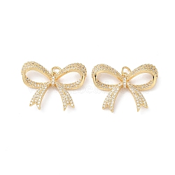 Brass Micro Pave Cubic Zirconia Pendants, Real 18K Gold Plated, Bowknot, Clear, 22x28.5x4.5mm, Hole: 3mm(KK-B083-15G)