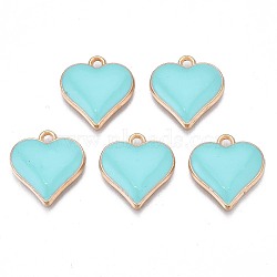 Alloy Enamel Pendants, Cadmium Free & Nickel Free & Lead Free, Light Gold, Heart, Turquoise, 17x16x3mm, Hole: 1.6mm(ENAM-N054-73B)