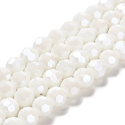 Electroplate Opaque Glass Beads Strands, Faceted(32 Facets), Pearl Luster Plated, Round, WhiteSmoke, 10mm, Hole: 1.2mm, about 65~69pcs/strand, 23.03~24.49 inch(58.5~62.2cm)(EGLA-A035-P10mm-A01)