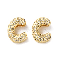 Rack Plating Brass Micro Pave Cubic Zirconia Slide Charms, Long-Lasting Plated, Lead Free & Cadmium Free, Real 18K Gold Plated, Letter, Letter C, 13.5x10x4.8mm, Hole: 10.5x1.7mm(KK-C084-34G-C)