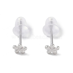 Rhodium Plated 999 Sterling Silver Flower Stud Earrings for Women, with 999 Stamp, Platinum, 4x4mm(EJEW-S215-02P)