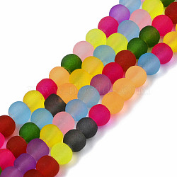 Transparent Frosted Glass Beads Strands, Round, Colorful, 4~5x3.5~4.5mm, Hole: 0.7mm, about 108~110Pcs/strand, 16.02 inch(40.7cm)(FGLA-S001-04A-01)
