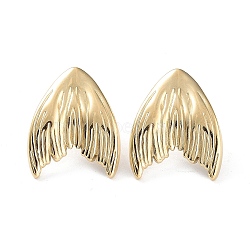304 Stainless Steel Stud Earrings, Fishtail, Real 14K Gold Plated, 21x17mm(EJEW-H115-27G)