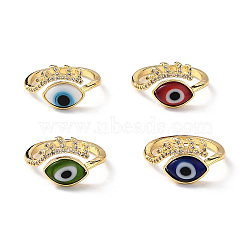 Lampwork Evil Eye Cuff Ring with Clear Cubic Zirconia, Real 18K Gold Plated Brass Jewelry for Women, Mixed Color, Inner Diameter: 18mm(RJEW-L104-04G)