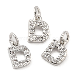 Brass Micro Pave Grade AAA Cubic Zirconia Charms, Letter D, Cadmium Free & Nickel Free & Lead Free, Real Platinum Plated, 8x5.5x1.5mm, Hole: 2mm(ZIRC-P067-11P-D-NR)