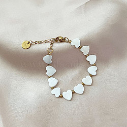 Sweet Heart Pearl Shell & Steel Beads Bracelet Jewelry for Women, White, (BV9892-1)