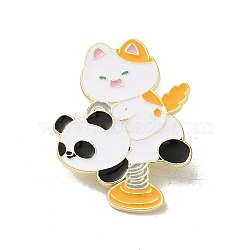 Panda Golden Alloy Brooches, Enamel Pins, for Backpack Clothes, Cat, White, 34.5x23mm(JEWB-S014-01A)