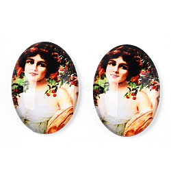 Glass Cabochons, with European Style Pattern, Oval, Moccasin, 25x18x6mm(GGLA-T004-01-W)