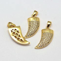 Knife Brass Micro Pave AAA Cubic Zirconia Pendants, Cadmium Free & Nickel Free & Lead Free, Real 18K Gold Plated, 17x9x3mm, Hole: 3.5x2mm(ZIRC-L050-02G-NR)