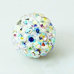 Pave Disco Ball Beads, Polymer Clay Rhinestone Beads, Grade A, Round, Crystal AB, PP12(1.8~1.9mm), 8mm, Hole: 1mm(X-RB-H258-8MM-101)