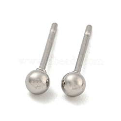 Tarnish Resistant 304 Stainless Steel with 201 Stainless Steel Smooth Round Ball Stud Earring Findings, Stainless Steel Color, 13x3x3mm(STAS-O004-08A-P)