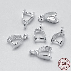 Rhodium Plated 925 Sterling Silver Pendant Bails, Ice Pick & Pinch Bails, Platinum, 4x4mm Inner Diameter, 9x5x3mm, Hole: 1.5mm, Pin: 0.8mm.(STER-E050-01P)