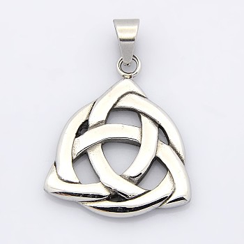 Retro 304 Stainless Steel Pendants, Trinity Knot, Antique Silver, 37x30x4mm, Hole: 7.5x10mm