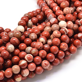 Natural Red Jasper Beads Strands, Round, 6mm, Hole: 1mm, about 62pcs/strand, 15.5 inch